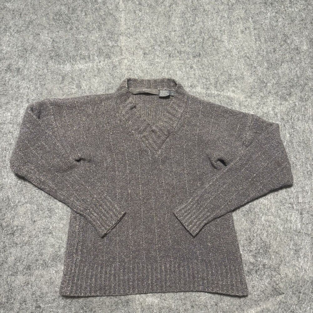 Vintage 90s Jhane Barnes Sweater Size Medium S/M Gray Textured Wool Nylon V-Neck